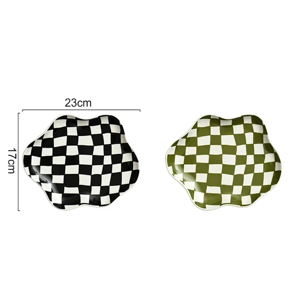Ceramic Plate Jewelry Storage Plate Nordic Checkerboard Dessert Fruit Home Decoration Retro Dinner Tableware