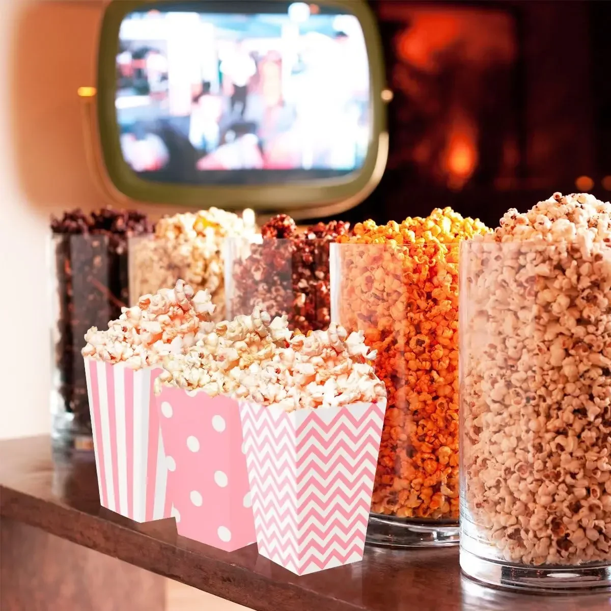 Description Picture 6 of itemNew 6/12/18Pcs Pink Dot Wave Striped Paper Popcorn Box Pop Corn Candy Sanck Favor Bag Xmas Wedding Kid Birthday Party Decoration