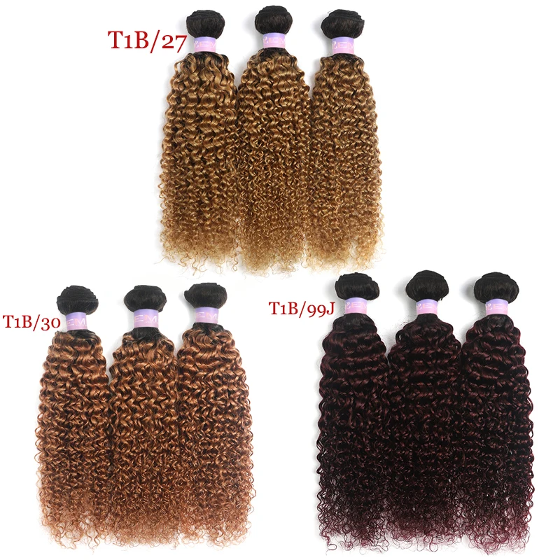 Brazilian Kinky Curly Human Hair Bundles 99J/Burgundy Red Brown Human Hair Weave Bundles Remy Extensions 1/3/4PCS KEMY