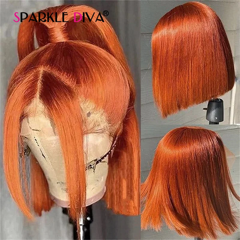 

Orange Ginger Colored Bob Wigs Human Hair 13x4 Hd Lace Frontal Wigs Brazilian Natural Remy Human Hair Bob Lace Wigs For Women