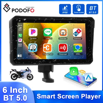 Podofo Schermo Smart da 6'' con Carplay Wireless e Android Auto, Monitor per Moto con Regolazione Automatica della Luminosità, Impermeabile IP68, Bluetooth
