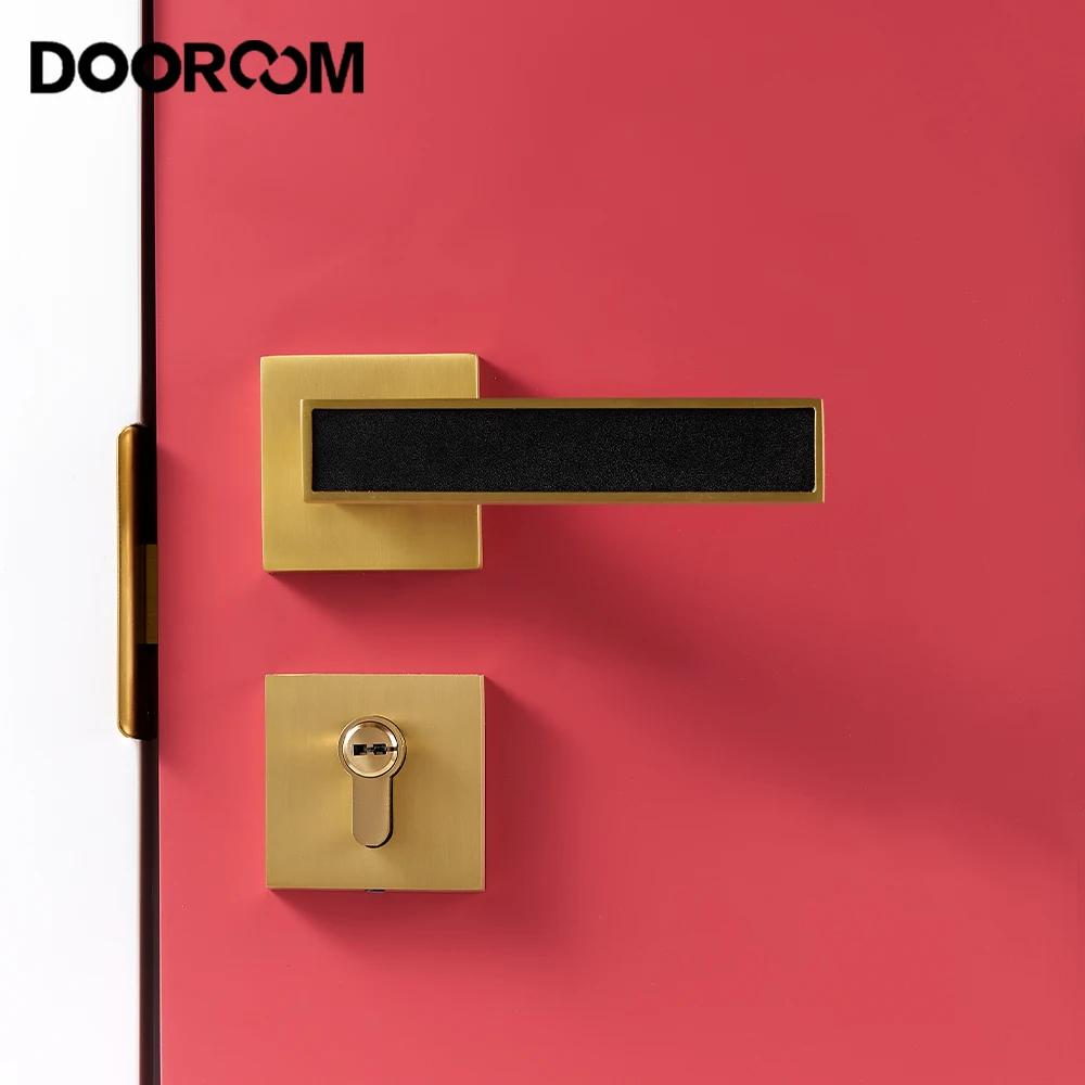 DOOROOM New Solid Brass Door Handle Locks Silent Magnetic Lock Body Optional Lock Matte Gold Door Simplicity Hardware
