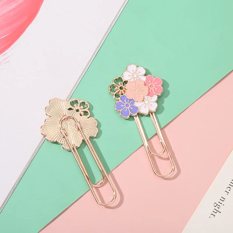 Paper Clips Cherry Blossom Paper Clip Creative Cute Metal Bookmark Clip Exquisite Beautiful Paper Notebook Decoration Stationery