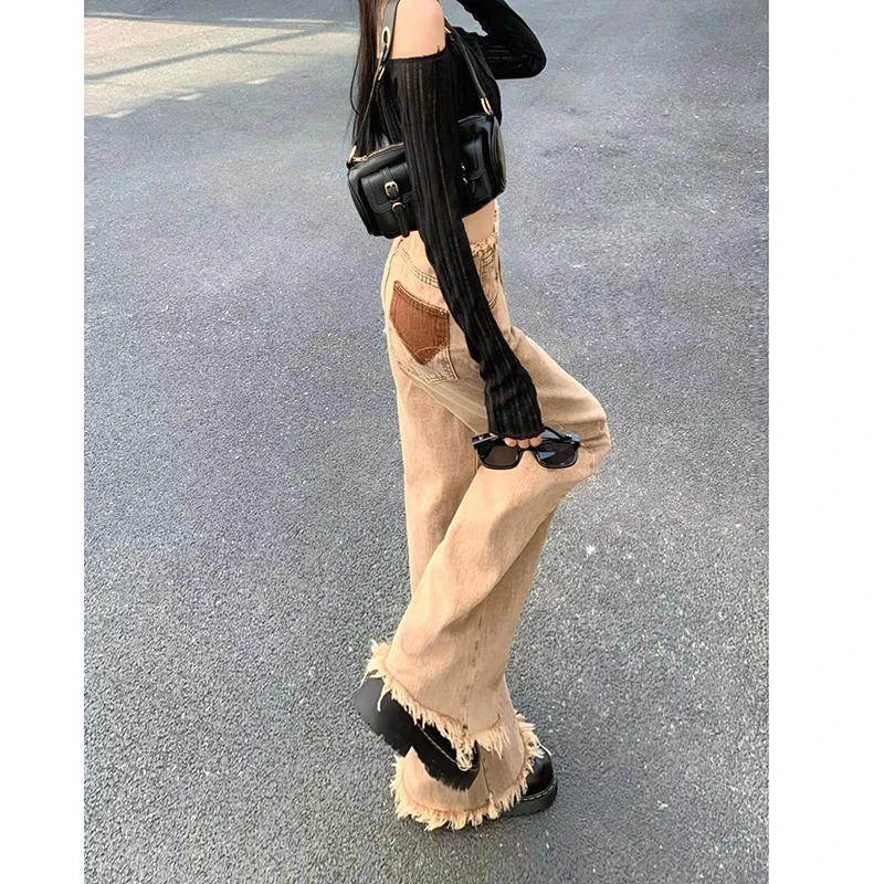 

Vintage brown ruffled loose fitting spicy girl jeans