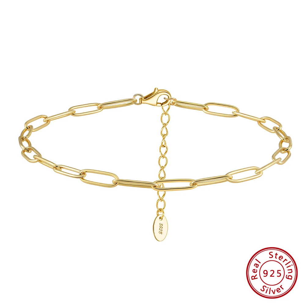 KISS MANDY 925 Silver Vintage Rhombus Chain Anklet for Women Fashion Summer Beach Foot Bracelet Classic Anklet Jewelry SA82