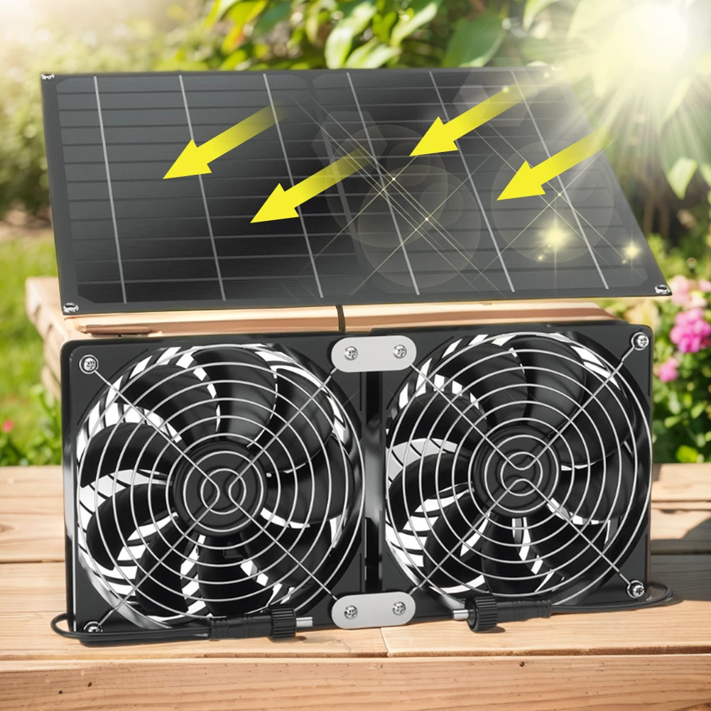 태양 전지 패널 배기 팬, IP65 방수, 온도 조절, 닭장 온실 태양 냉각 선풍기, 15W, 12V