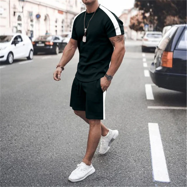 2022 New Summer Men's Suit Casual Beach Shorts Suit Sea View 3D Printing Short Suit Ordinary O-neck T-shirt 2-piece Set Oversize TS1289