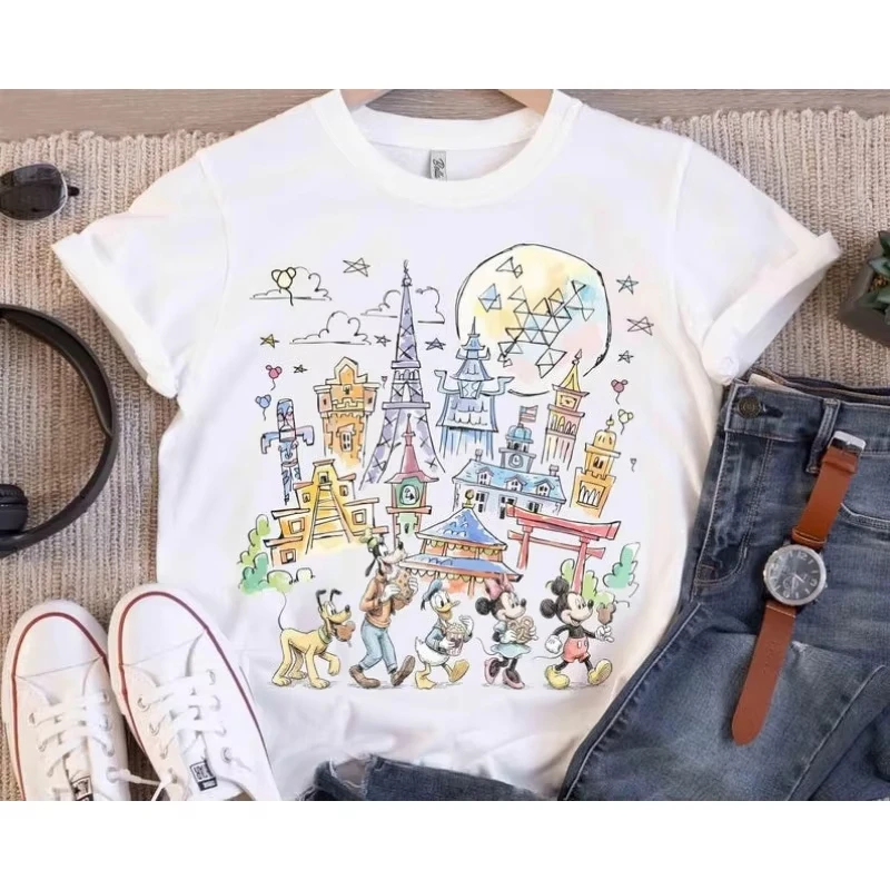 Family Matching T-shirt Castle Fairy Print Cotton Crew Neck Short Sleeve Casual Tees for Mom Dad and Kids Summer Travel Outfits - 6
