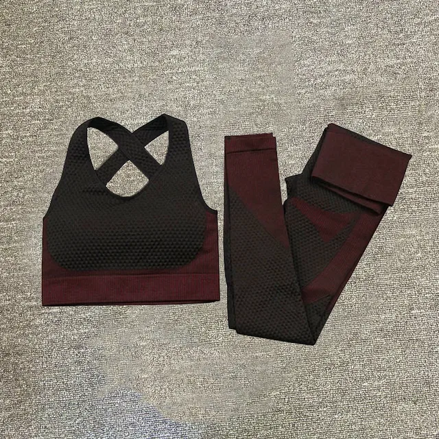 Yoga Set Seamless Sportswear Yoga suit Fitness Clothing gym Sports Suits Workout Running Clothes legging sets for women 2 piece Red 2pcs