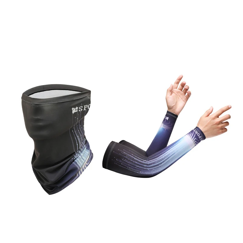 2Pcs Set Summer Ice Silk Cycling Arm Sleeves Breathable Bandana Mask Combination Suit Elastic Cold UV Sun Protection cycling arm sleeves
