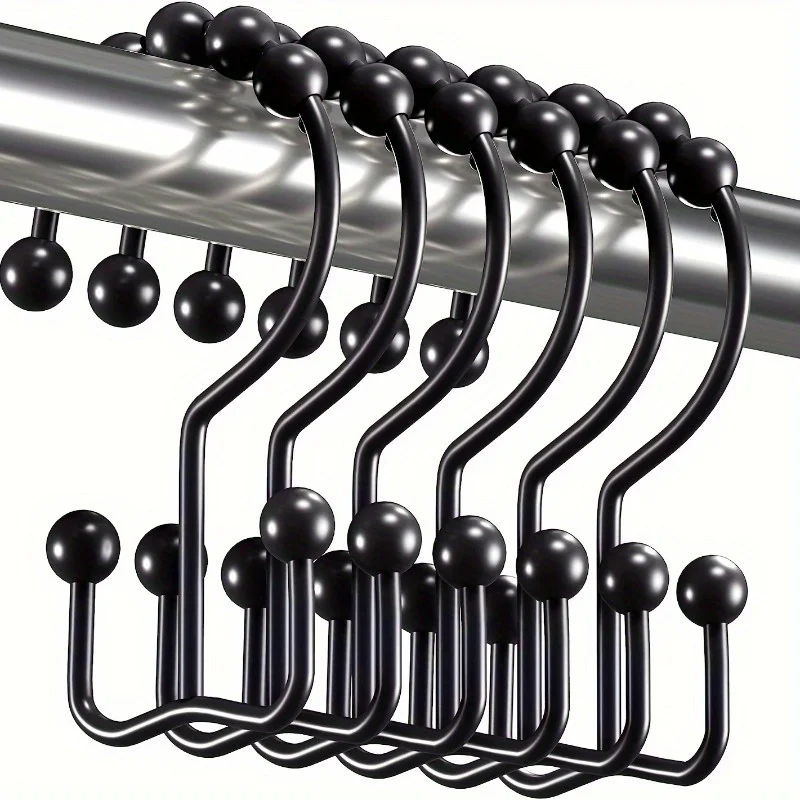 12pcs Rust-Proof Stainless Steel Shower Curtain Hooks-Double Glide Design for Easy Installation and Secure Hanging