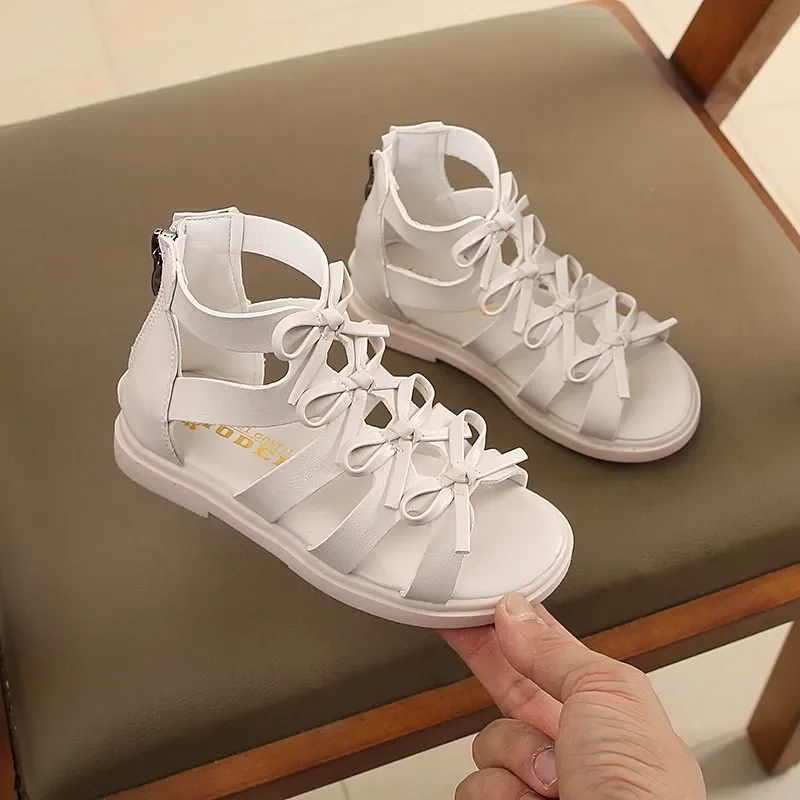 Summer Children Sandals Girl Genuine Leather High help Hollow Out Wrap Toe Fashion Kids Girls Sandals 21 37