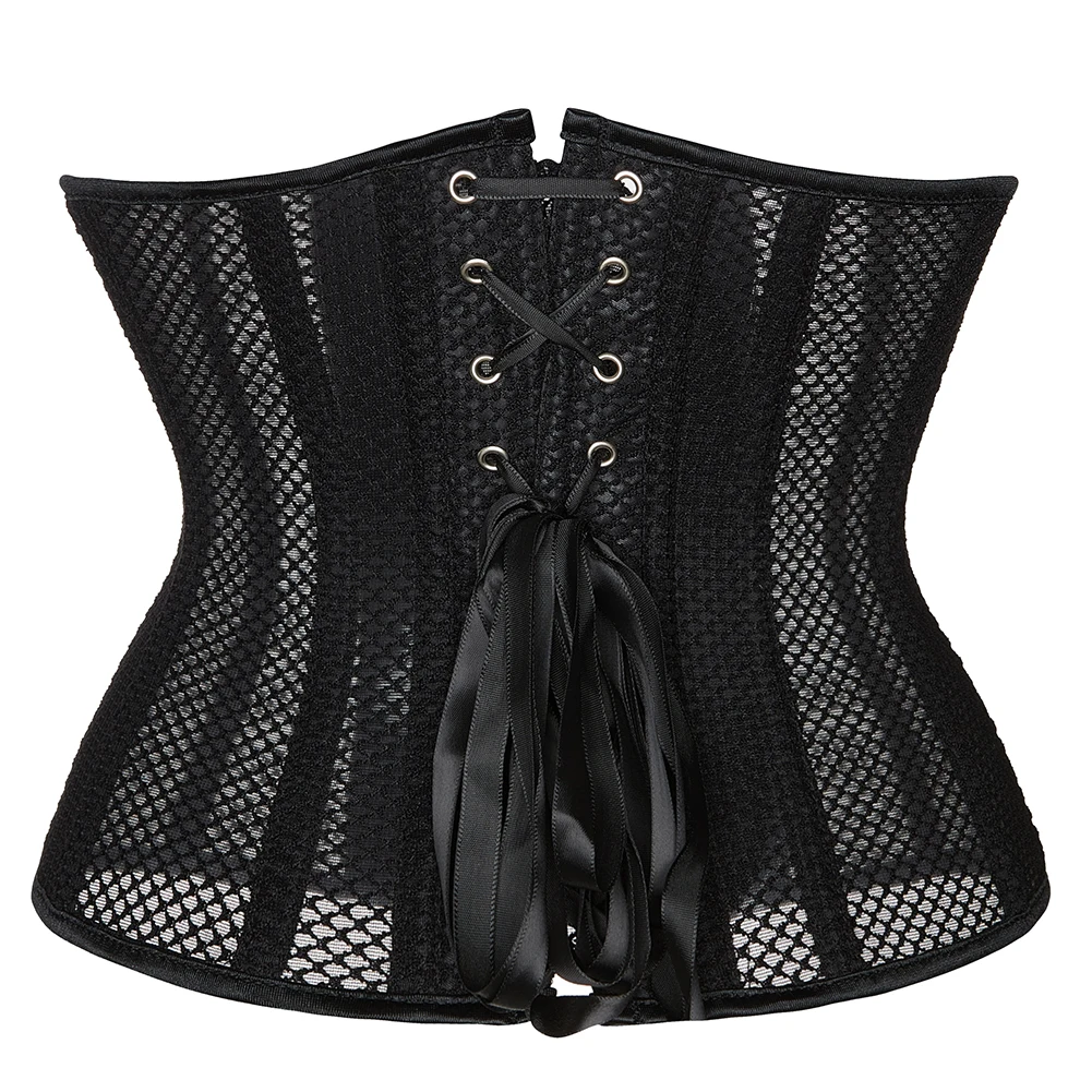Women Waist Trainer Sexy Mesh Corset Goth Vintage Slim Body Belts Streetwear See Through