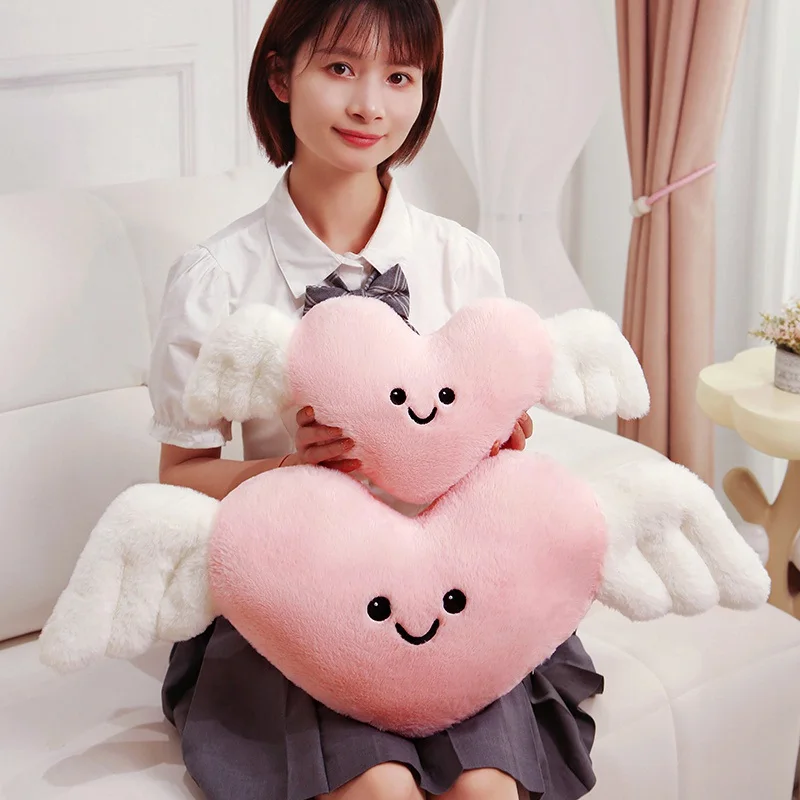 Lovely Plush Angel Heart Pillow Toy For Girlfriend Kids Festival Gift Soft Plush Stuffed Red Love Demon Heart Shape Pillow Toys 3