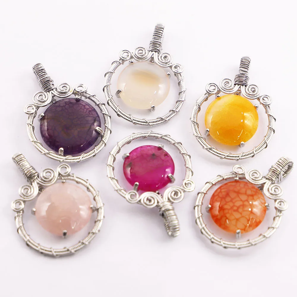 High Quality Natural Stone Winding Pendant Round Necklace Mineral Healing Reiki Charm Fashion Jewelry Accessories Wholesale 4Pcs