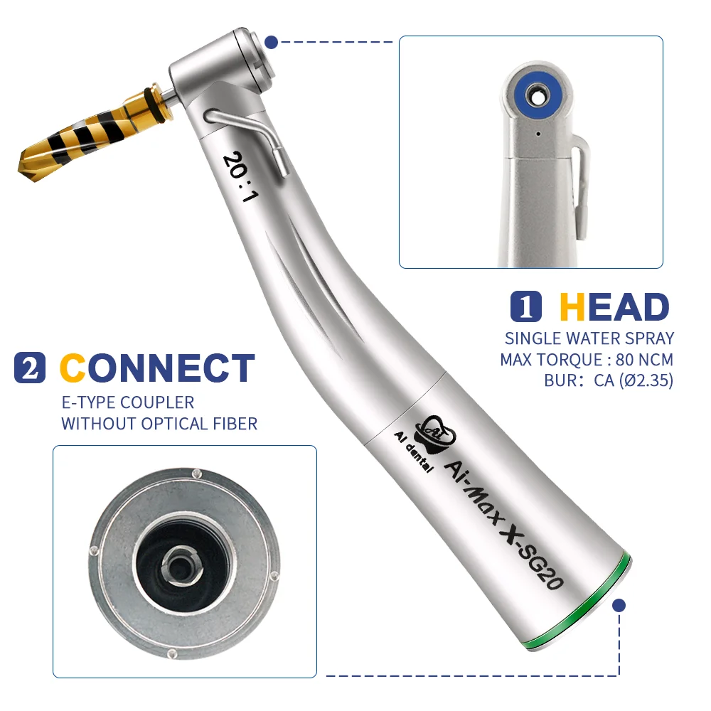 

AI-X-SG20 Contra Angle Low Speed Handpiece 20:1 Reduction External And Internal Cooling Dental Implant Surgical Equipment