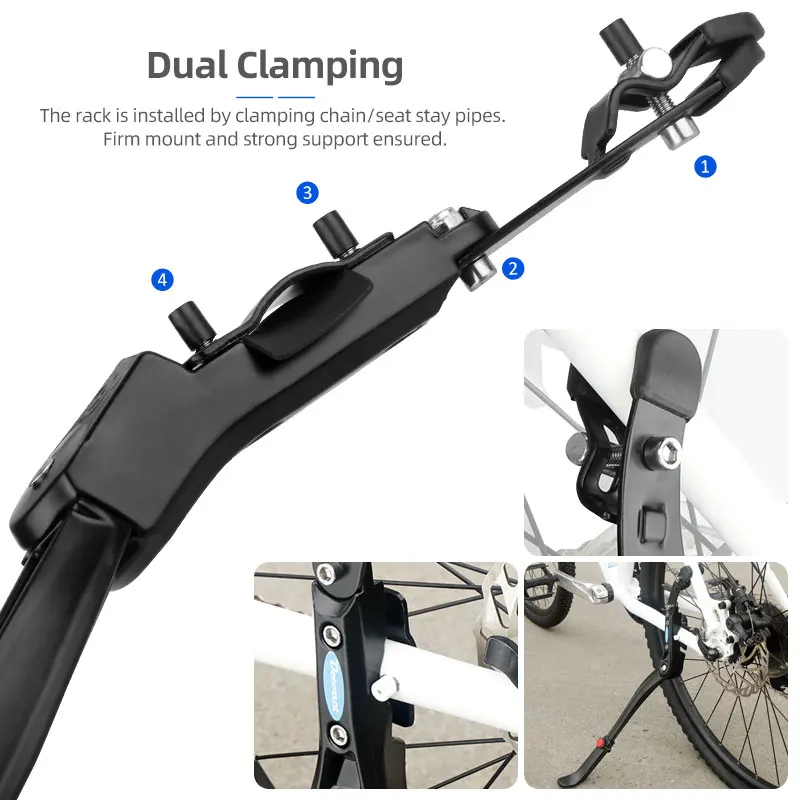 Dual Clamps Kickstand 24-29in Quick Height Adjust Bicycle Parking Rack MTB Road Chain Seat Stay Tubes Firm Install Strong Support bicycle kickstand bicycle stand bicycle support