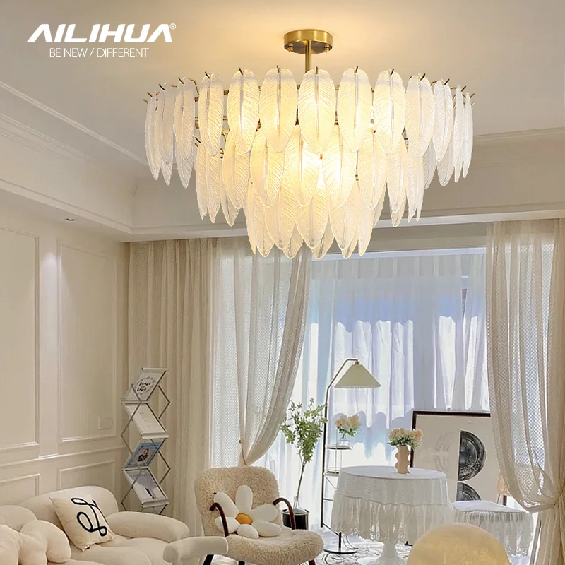 

French light luxury romantic master bedroom lamp chandelier modern simple net red crystal room living room creative feather lamp