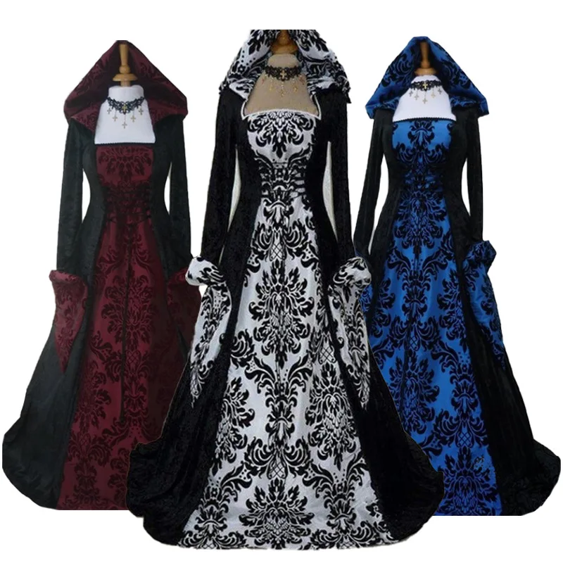 

Womens Vintage Gothic Dress Floor Length Women Medieval Gothic Maxi Dress Halloween Cosplay Costume Retro Long Renaissance Dress