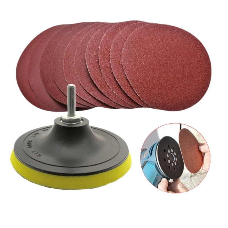 

5inch Sanding Disc Set 125mm Hook and Loop SandPaper 60-240 Grit Backing Pad with M10 Drill Adaptor For Polishing Cleaning Tools