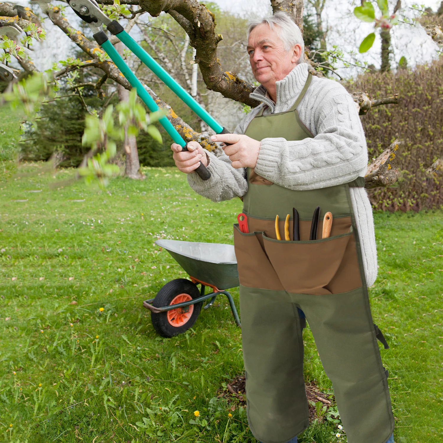 Gardening apron Work Tool apron made of wear-resistant canvas aprons large pockets split leg woodworking