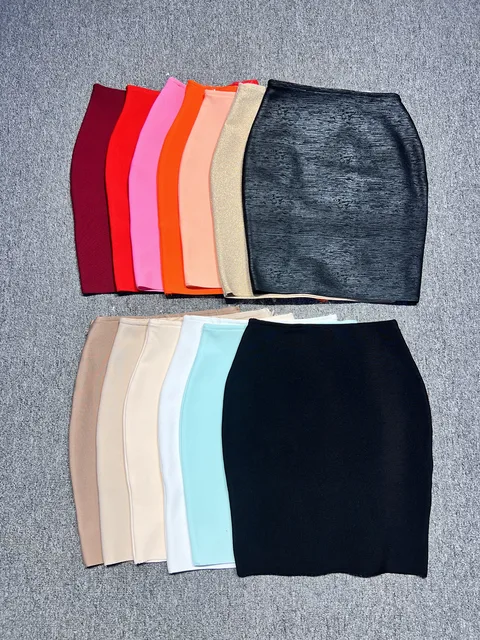 13Colors 50CM Length Women Elastic Knitted Bandage Bodycon Mini Skirts High Street Evening Club Party Pencil Skirt Wholesale 1