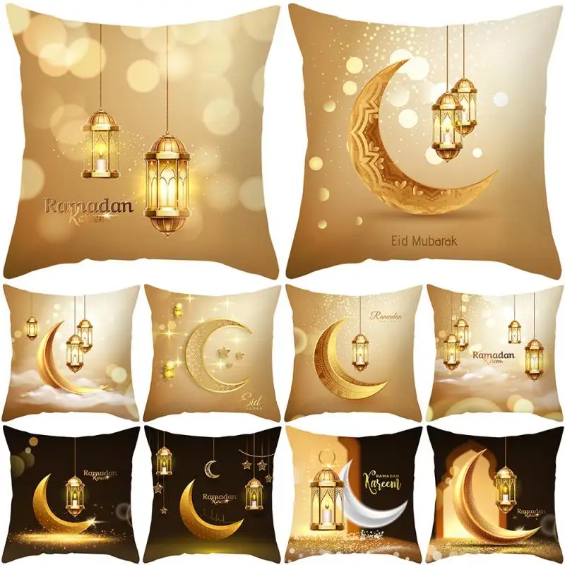 

45X45CM Islamic Eid Mubarak Decorations for Home Cushion Cover Ramadan Decor Cotton Sofa Mosque Muslim Decorative Pillow Cover