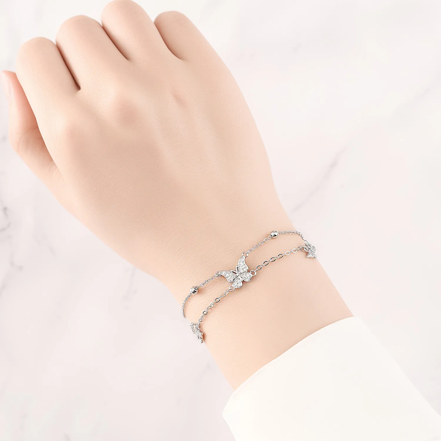 CYCUFF 새로운  나비 더블 레이어 팔찌 체인 링크 여성 팔찌 쥬얼리 파티 유행 기념일 선물