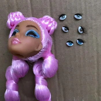 Disney Mermaid Doll Heads Long Colorful Braid 3 Colors Eye Replacements with Eyelashes DIY Dressing Doll Parts