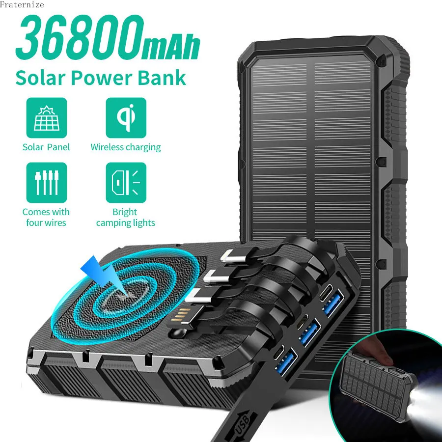 SolarPowerBank36800mAhPortableWirelessquickChargerExternal