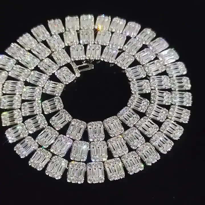 Custom 8mm Iced Square Tennis Chain White Gold Plated