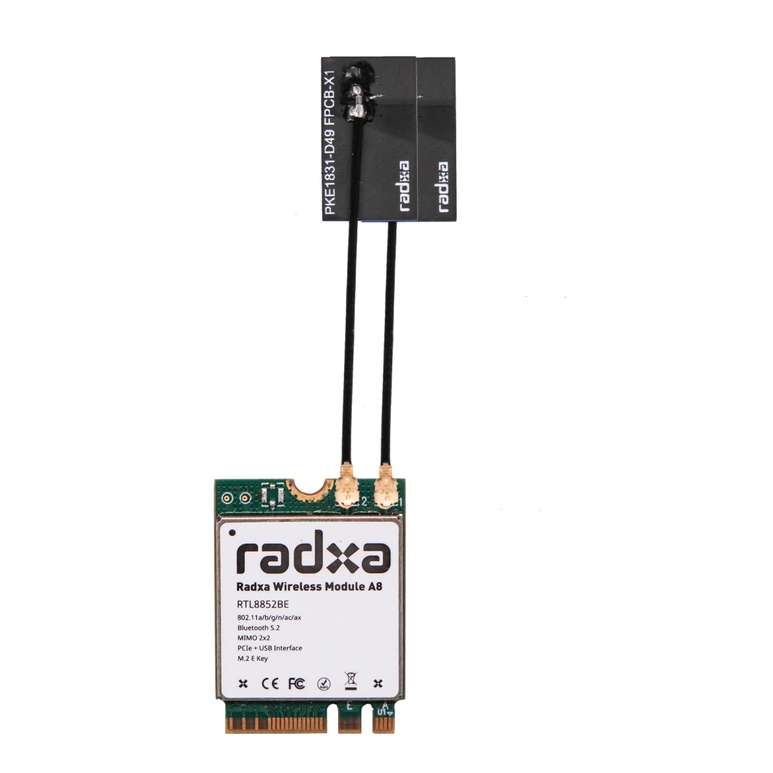 Wireless Module Radxa Wireless Module A8 WiFi 6 & BT 5.2 Dual Antenna Support M.2 E Key Interface