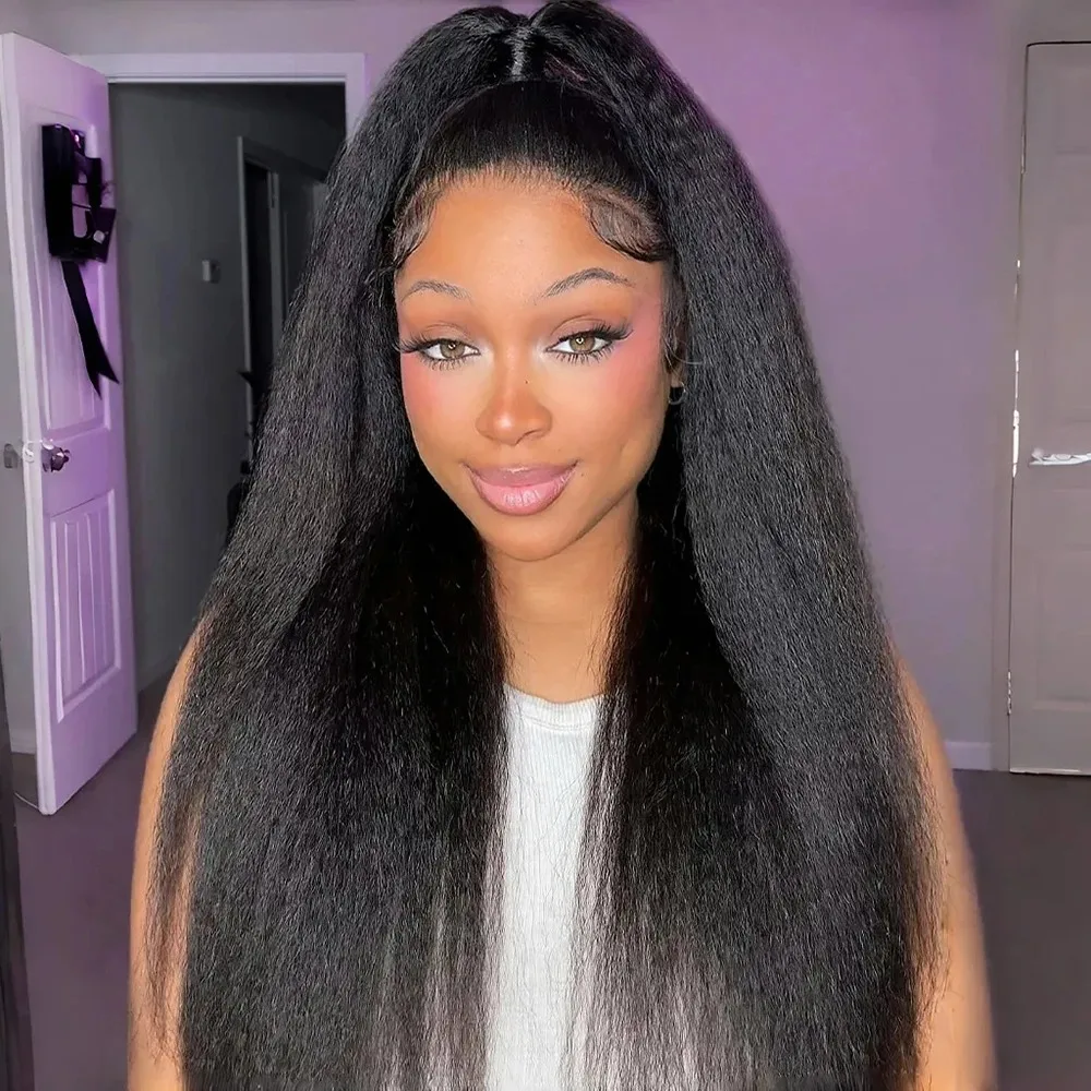 34Inch Kinky Straight Wig 13x4 Lace Front Wigs Human Hair Yaki Straight Human Hair Wig 200% Density Lace Front Wigs 4