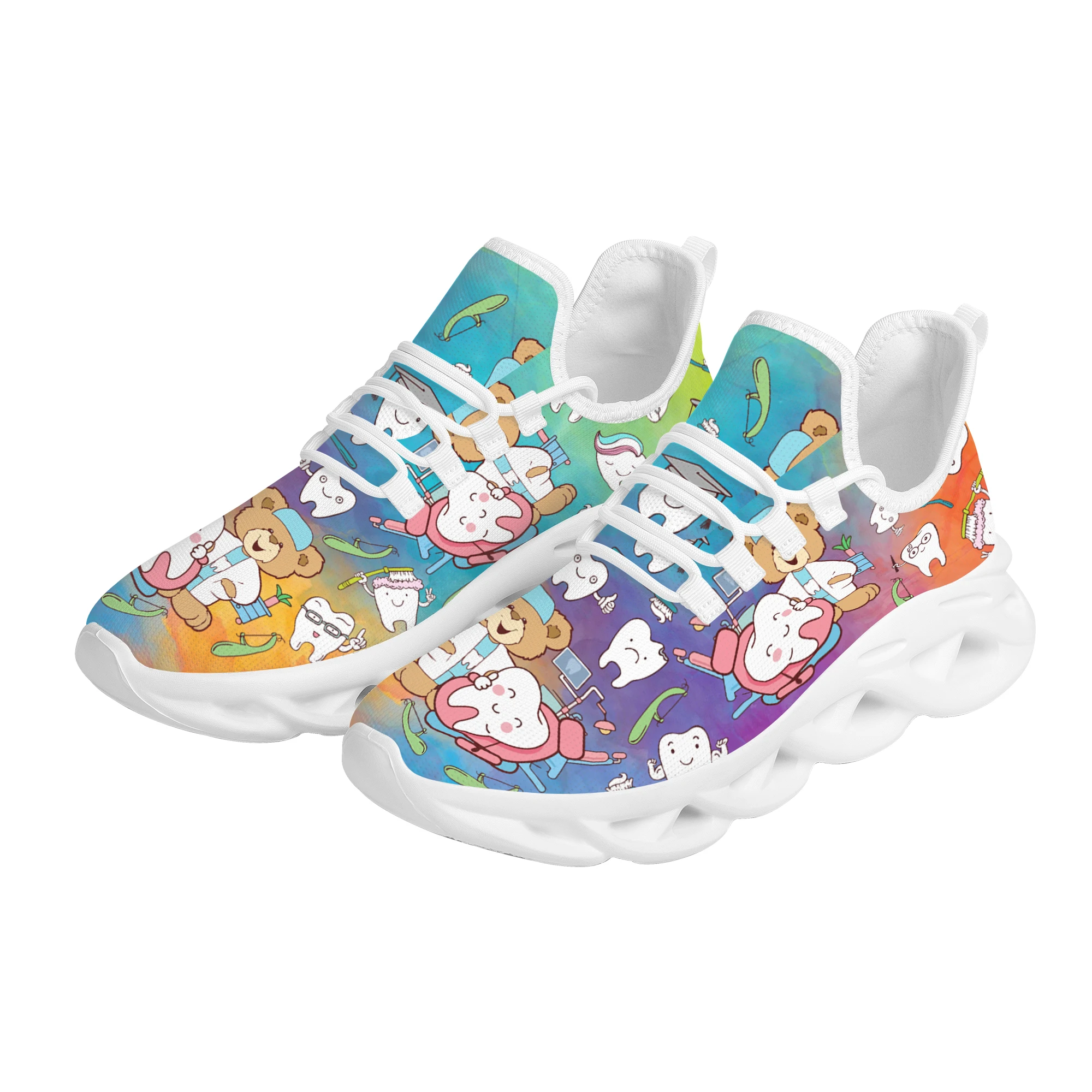 Printed Cartoon Dentist Ladies Shoes Wild Mesh Breathable Girls Shoes Students Outdoor Leisure Lace-Up Shoes