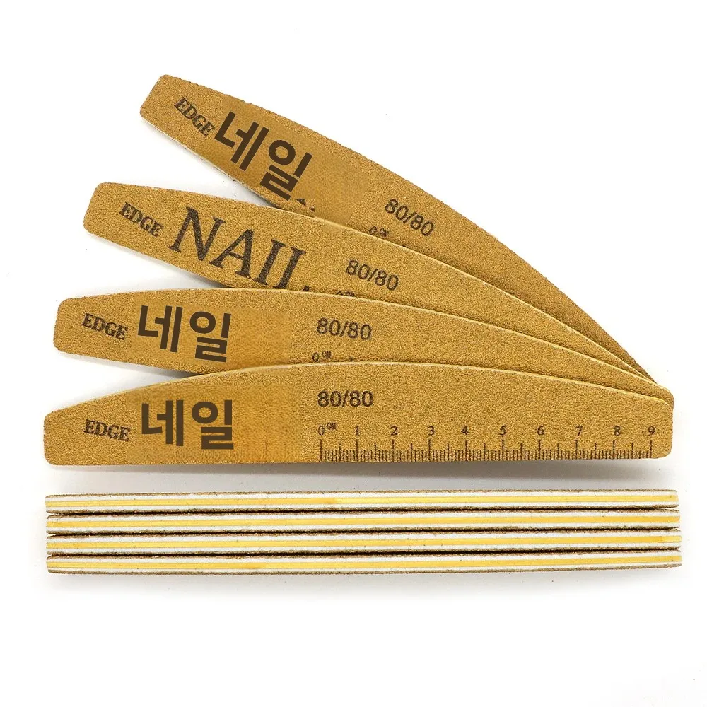 전문가용 양면 네일 파일 블록 80/80 그릿 아크릴 젤 및 천연 네일용 (자 포함, 네일 모양 템플릿 포함)