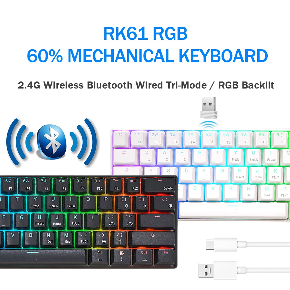 Royal Kludge-Clavier mécanique sans fil RK61, Leic-Mode Bluetooth  5.0/2.4G/USB-C RVB rétro4.2 61 touches clavier gamer échangeable à chaud -  AliExpress