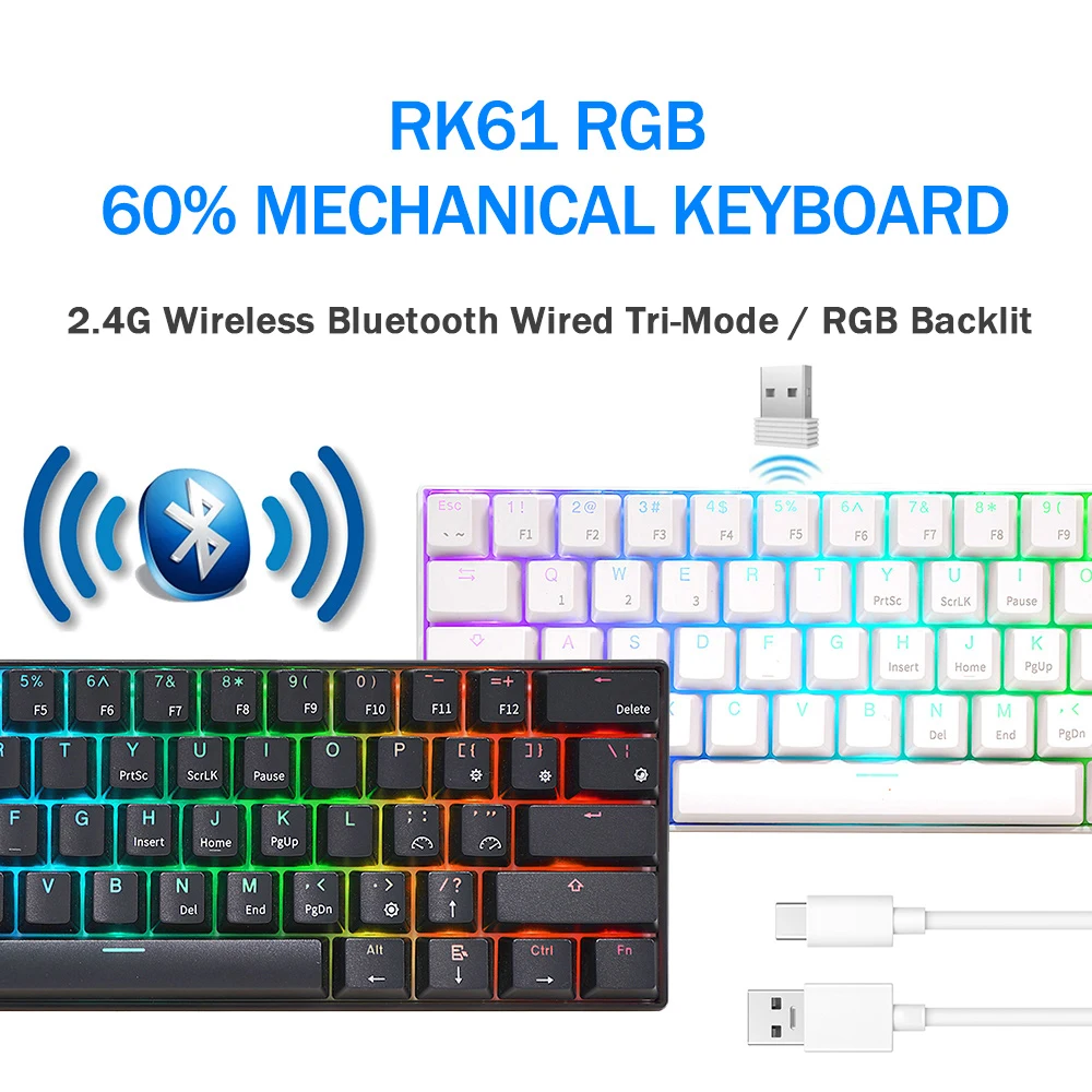 Royal Kludge-teclado Mecânico sem Fio Rgb Retroiluminado Teclado Gamer Hot-swappable Tri-mode Bluetooth 5.0 2.4g Usb-c 61 Key Rk61 - Imagem 4