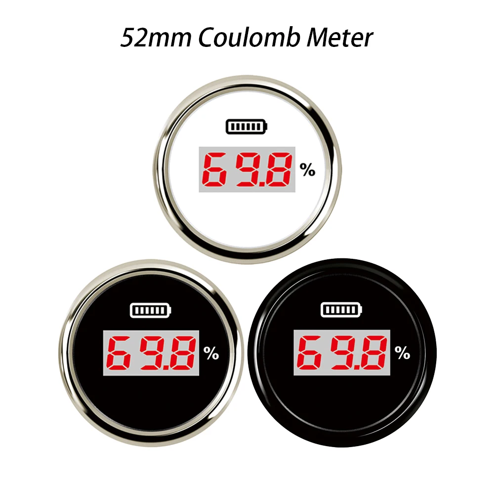Rhaxel Car 52mm 0100% 디지털 배터리 충전 수준 표시기 게이지 배터리 용량 측정기 빨간색 백라이트가 있는 LED 디스플레이