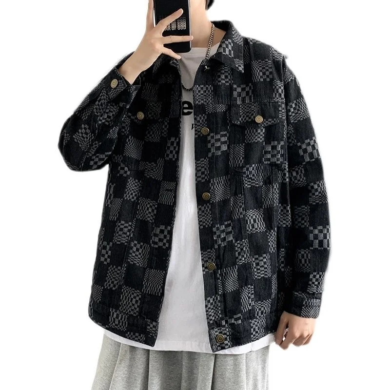 

Men Denim Jakcet New Spring Fashion Plaid Jean Coat Men's Classic European Style Denim Casual Coats Outerwear