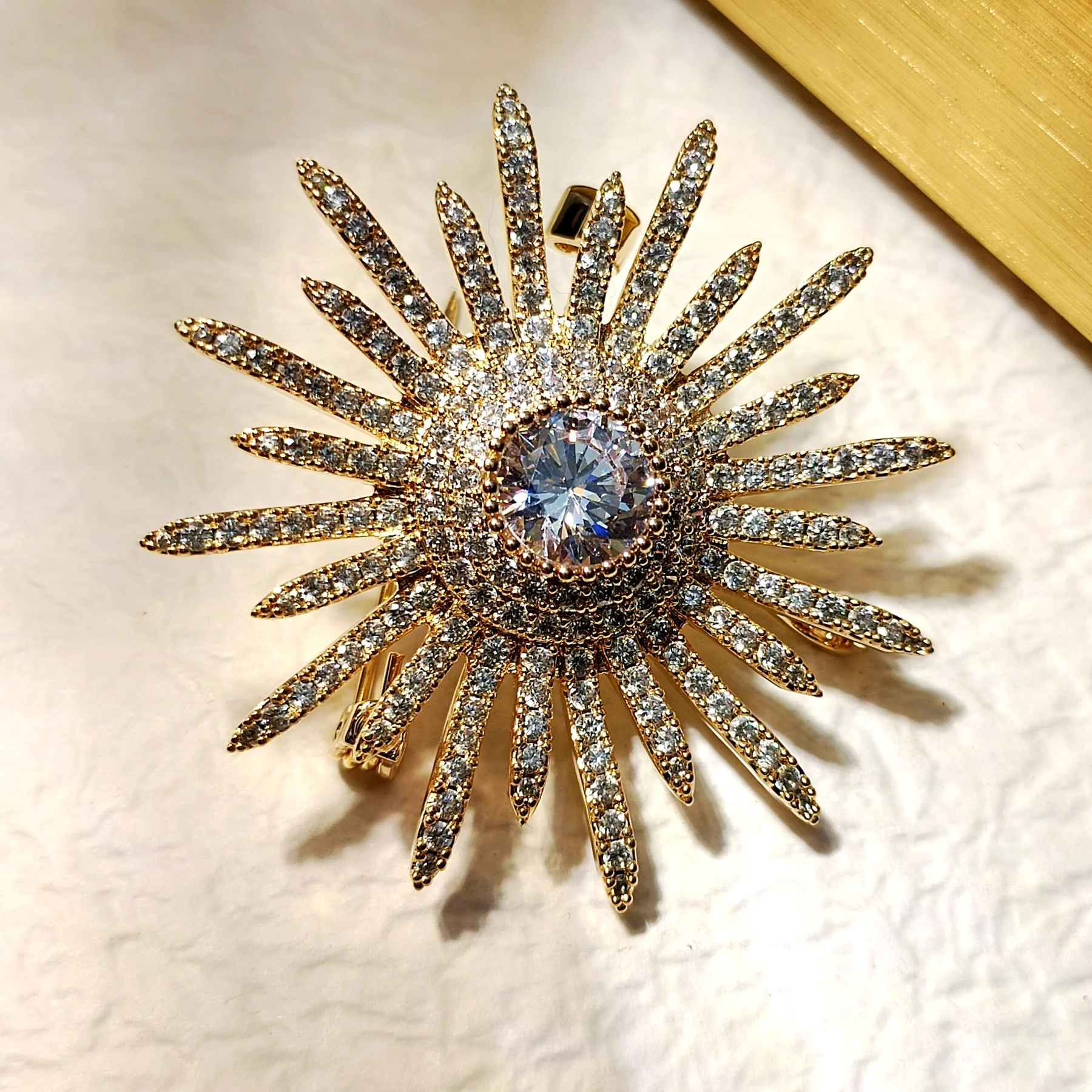 Bling Micro Pave Clear CZ Multi Irregular Points Round Shaped Atomic Burst Star Brooches Spiky Pins for Women V Neck Collar Bag