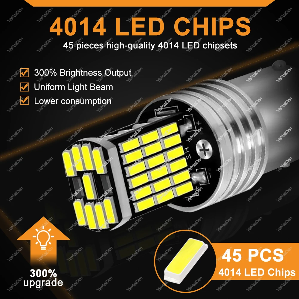 자동차 주차 브레이크 램프, LED 전구 방향 지시등, P21W BA15S 1156 1157 BAY15D, 12V 45-4014SMD, 6500K, 화이트 옐로우 레드, 2 개, 4/8 개