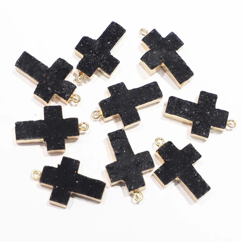 

Natural Stone Single Hole Black Agate Cross Necklace Pendants Unisex Gem DIY Fashion Jewelry Gift Accessories Wholesale 5Pcs/Lot
