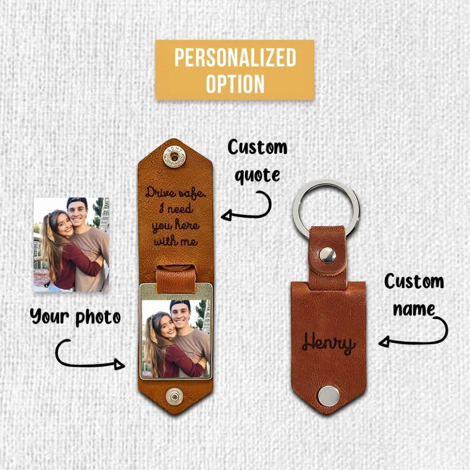 Custom Photo Leather Keychain Personalized Gifts for Men Dad Husband