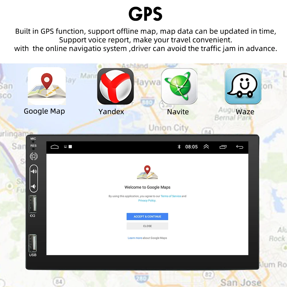 Car Multimedia Player WIFI+4G Android 10 Carplay, Android Auto 7 Inch Car Stereo GPS 4 Cores Universal 2 Din 10.0 4+64G