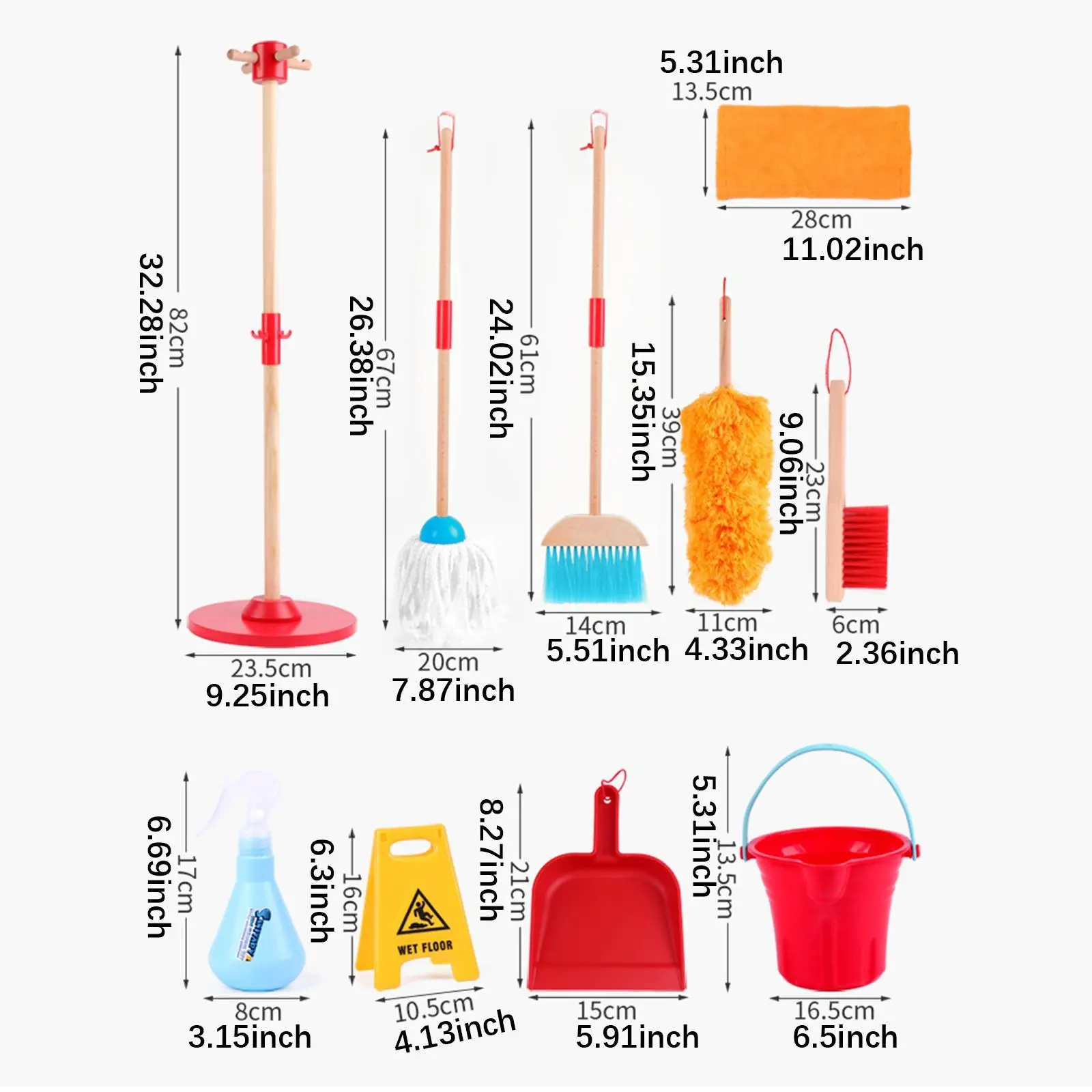 Kids Cleaning Set Wooden Toy Habit Development Mini Broom and Dustpan Set Sweeping Toy for Children for Ages 3+ Years Old