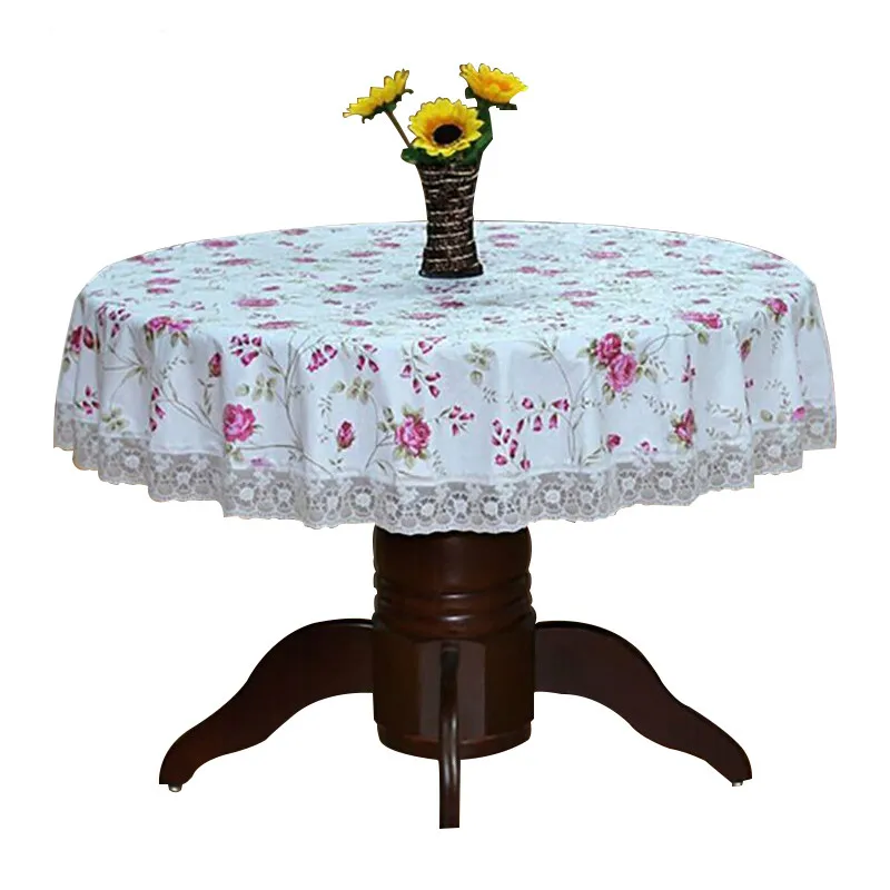 Pastoral PVC Round Tablecloth Waterproof Oilproof Plastic Table Covers Floral Printed Lace Edge Anti Hot Coffee Table Cloths table cloth