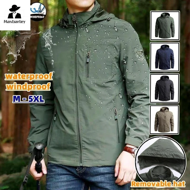 Spring Men Outdoor Waterproof Jacket Plus Size Windbreaker Rain Coat Breathable Fishing Camping Tactical Jackets Male Clothing
