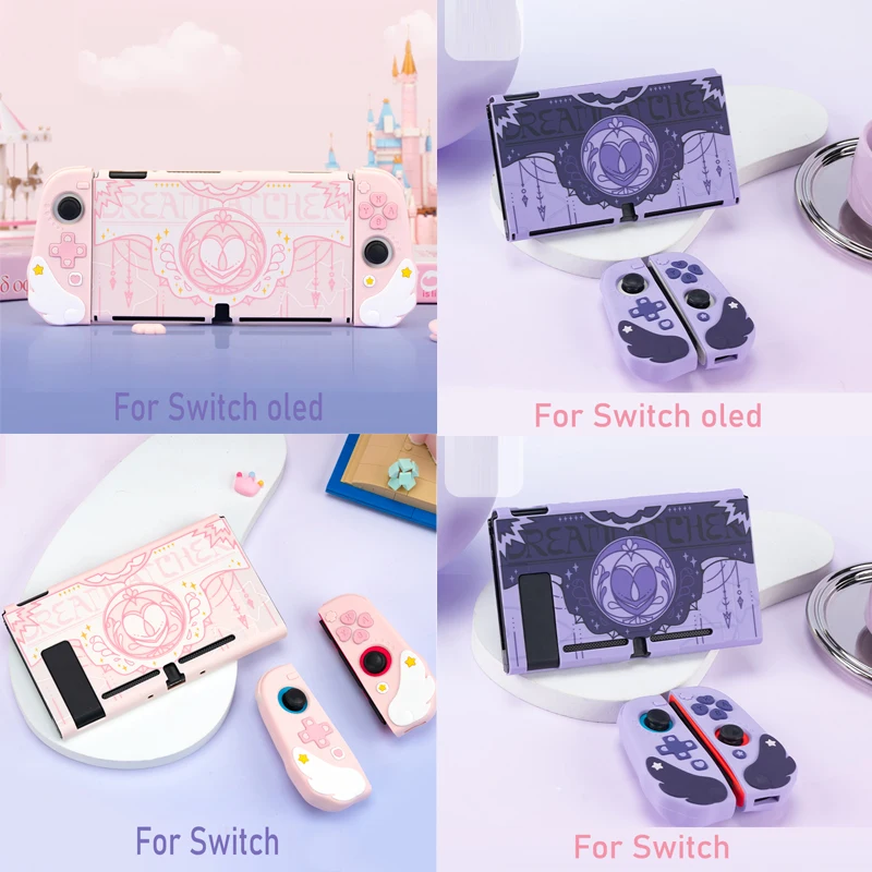 Pink Purple Star Wings Hard Case Protector Skin Per Nintendo Switch/Ns Oled Joy-Con Controller Tpu Soft Hand Grip Shell Cover