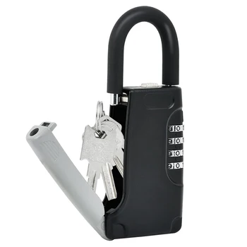 Padlock Key Lock Box Small Combination House-Outside Black Weatherproof 4 Digit Code Keys Safe Storage For Realtor Contractor 1