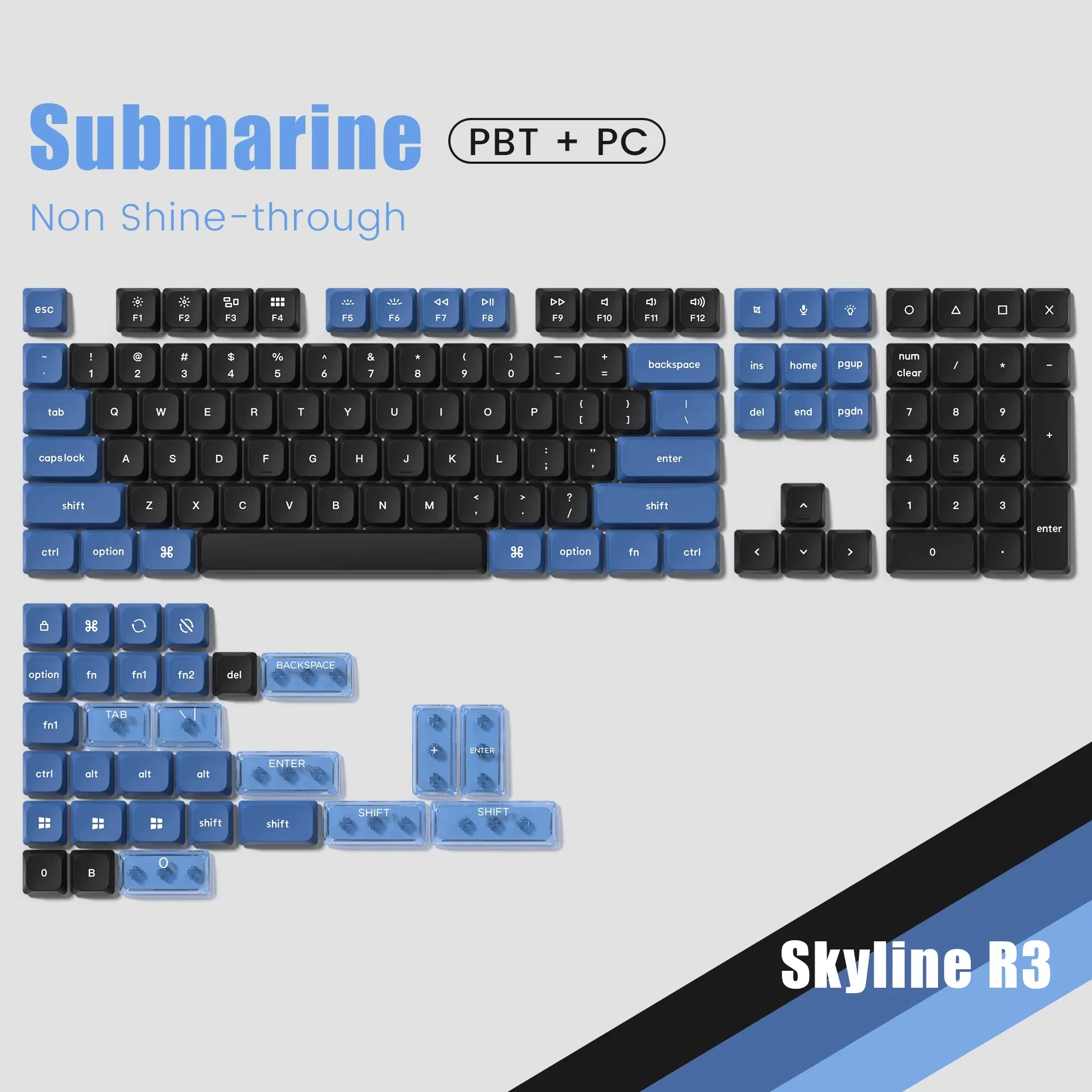 LQXQ Low Profile Keycaps 143, PBT Shine Through Keycaps voor ANSI US 60% 65% 75% 80% 100% Cherry Gateron MX mechanische schakelaar grijs/wit (ISO niet ondersteund